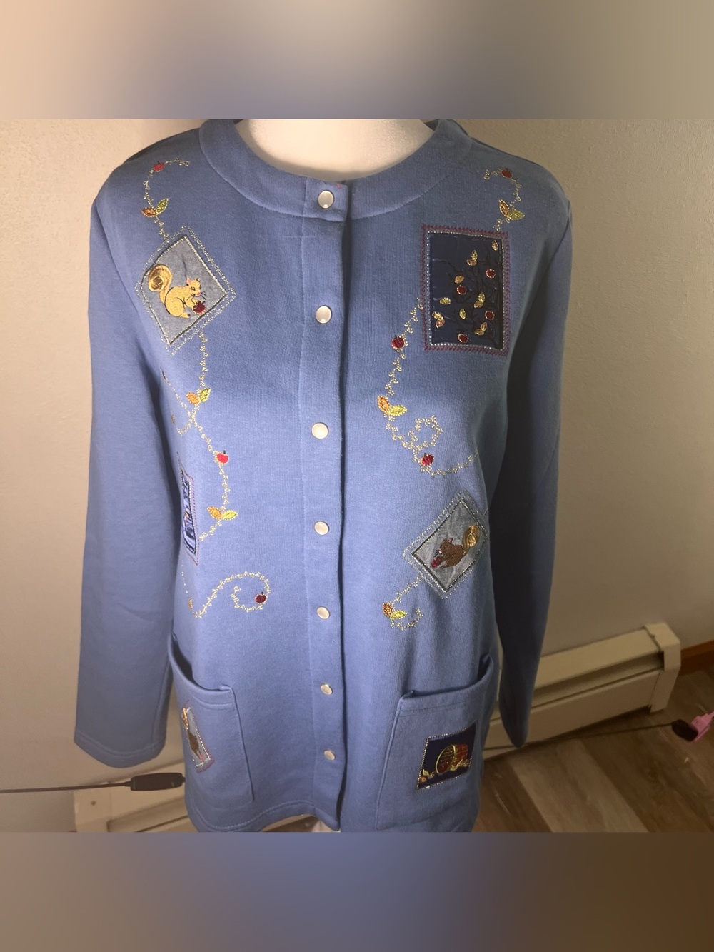 breckenridge Light Blue Embroidered Snap-Front Cardigan